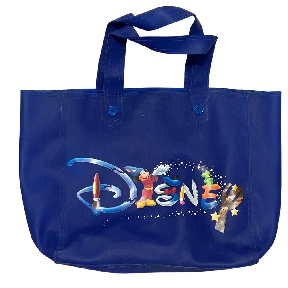 Disney Direct Blue Vinyl Unlined Tote Bag‎ Mickey Mouse 12.5